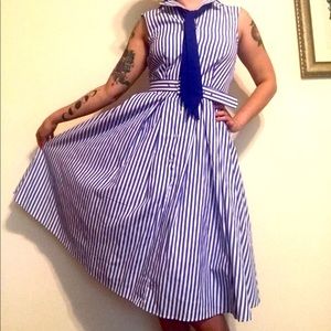 NWT Unique Vintage Blue Stripe Dress size M